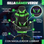 Silla Gamer AQ-1039F Green con Masajeador Lumbar y Reposapies incluido