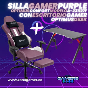 Combo Silla Gamer A-231127F Purple + Escritorio Gamer Optimus Desk
