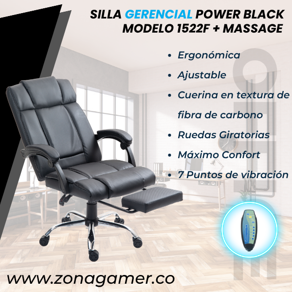 Silla Gerencial Power Black 1522F + Massage