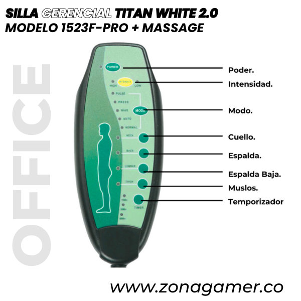 Silla Gerencial Titan White 1523F-PRO + Massage