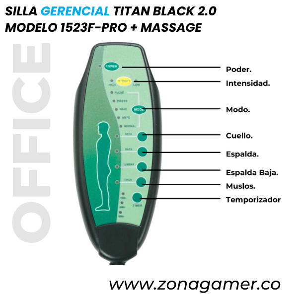 Silla Gerencial Titan Black 1523F-PRO + Massage