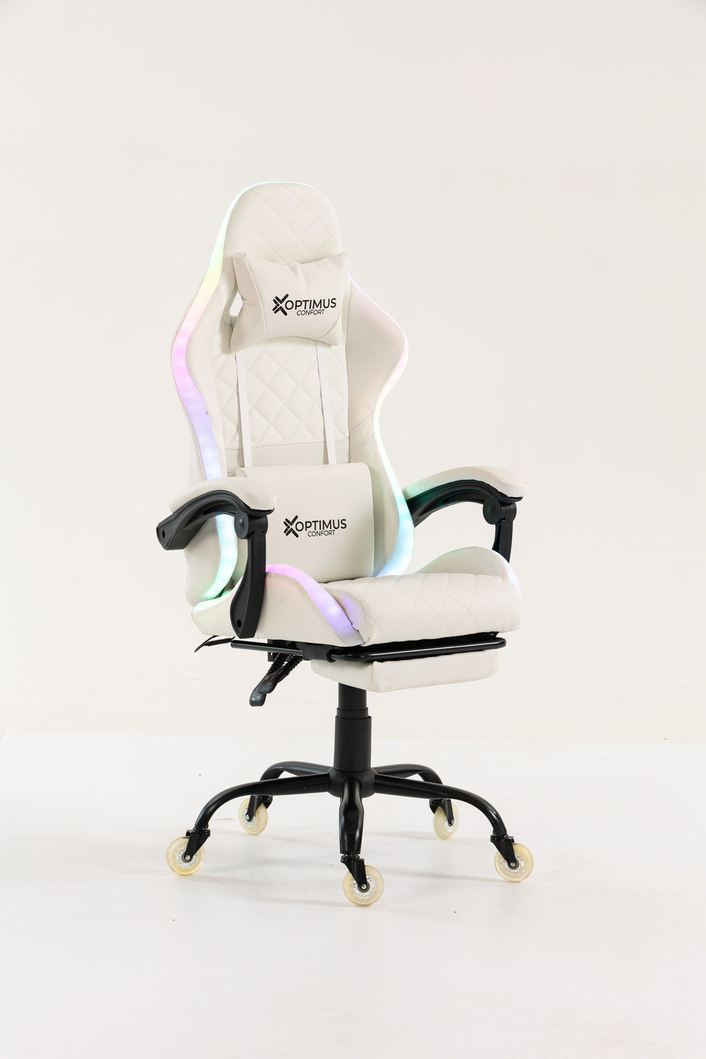 Silla gamer ARMOR-1039F White con luces RGB + reposapiés y ruedas en silicona · named · armor-white-02.jpg