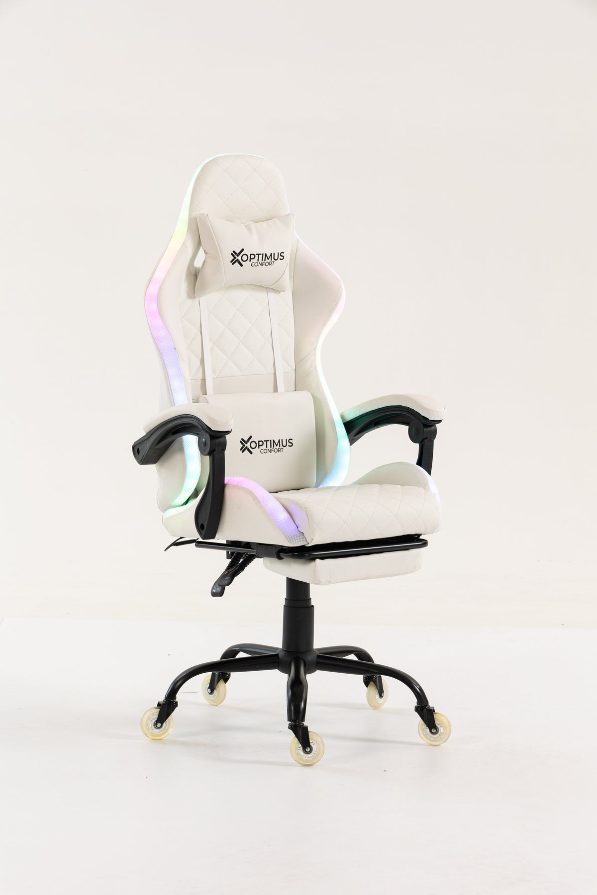 Silla gamer ARMOR-1039F White con luces RGB + reposapiés y ruedas en silicona · named · armor-white-02.jpg
