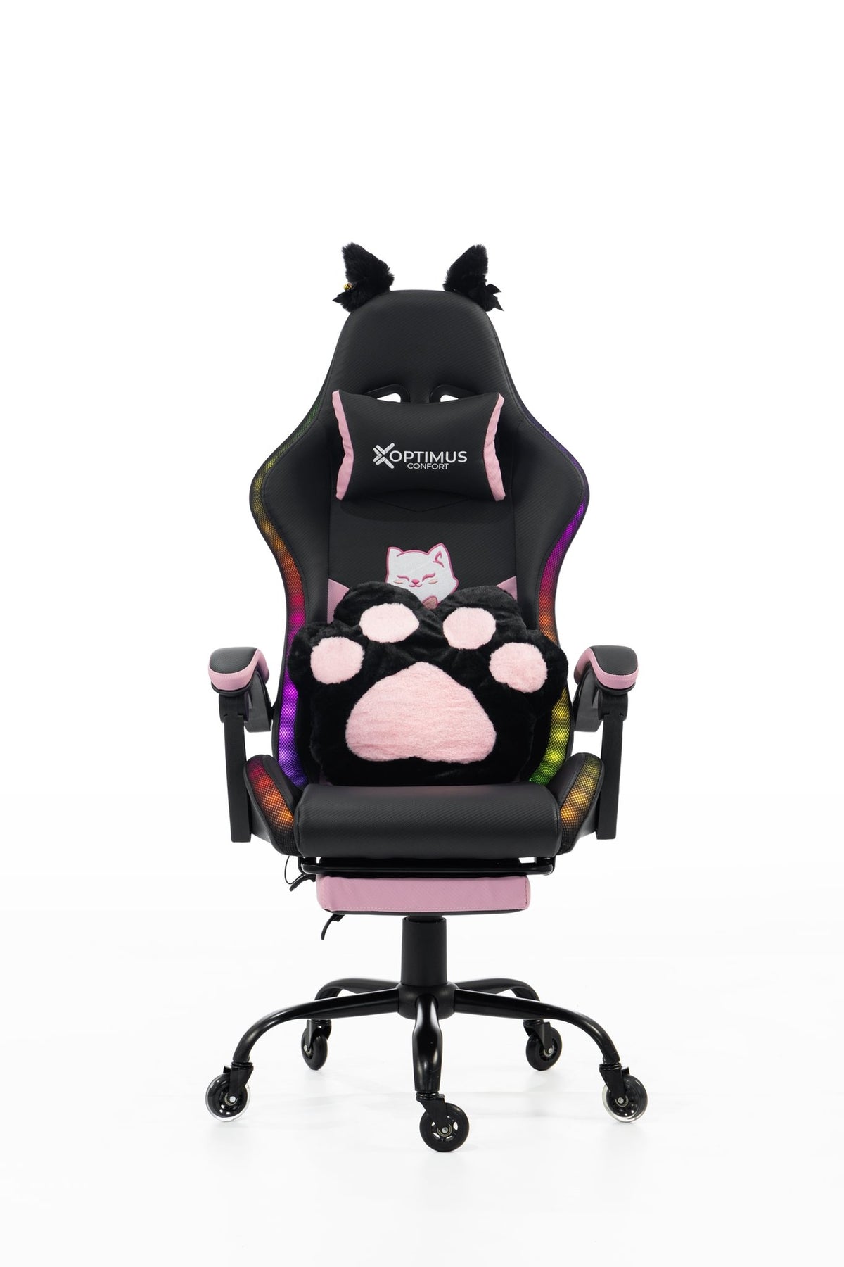 Silla Gamer Cat-1039F + RGB Black-Pink con reposapiés y ruedas en silicona. · white-v5-norm · cat-1039f-black-pink-01.jpg