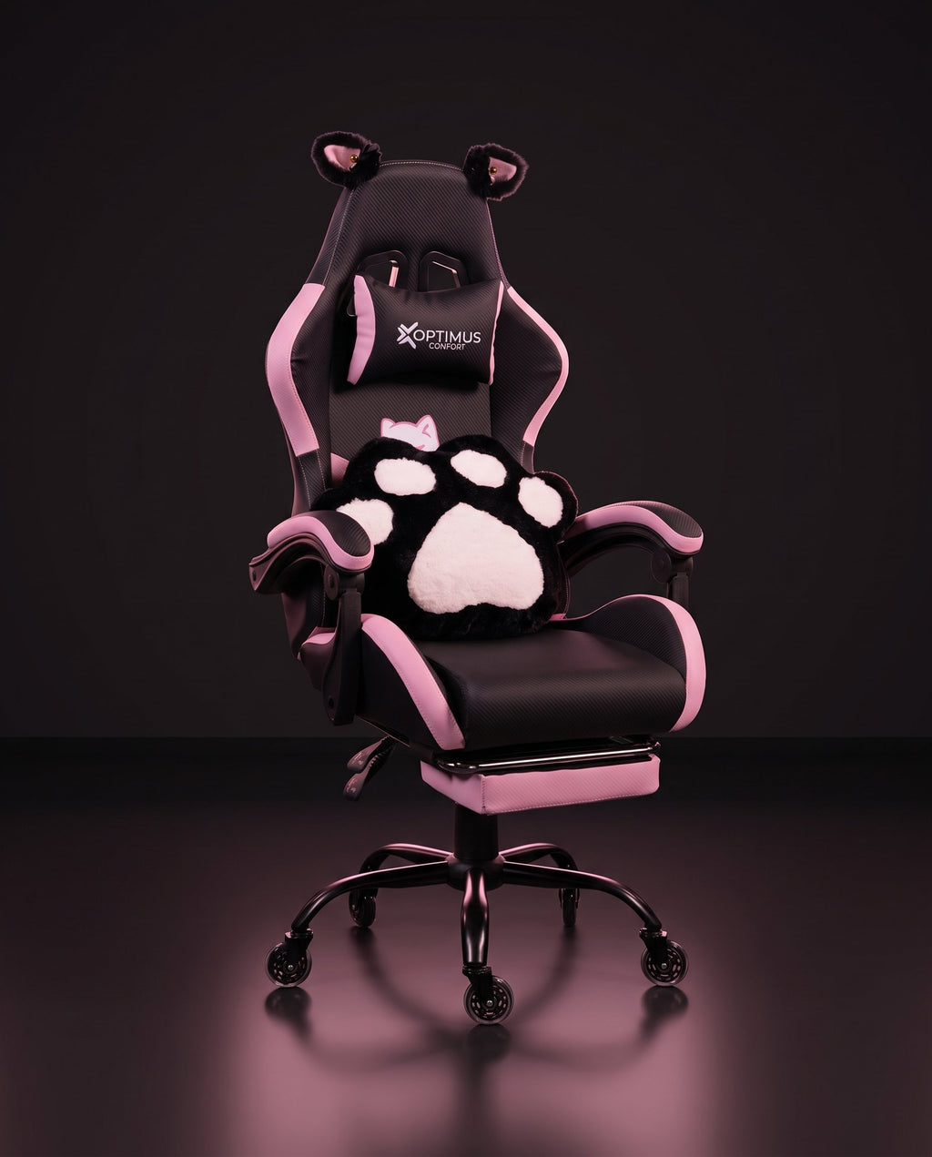 Silla Gamer Cat-1039F Black-Pink con reposapiés y ruedas en silicona · set-2k · cat-1039f-black-pink-x1-02-contraste.jpg