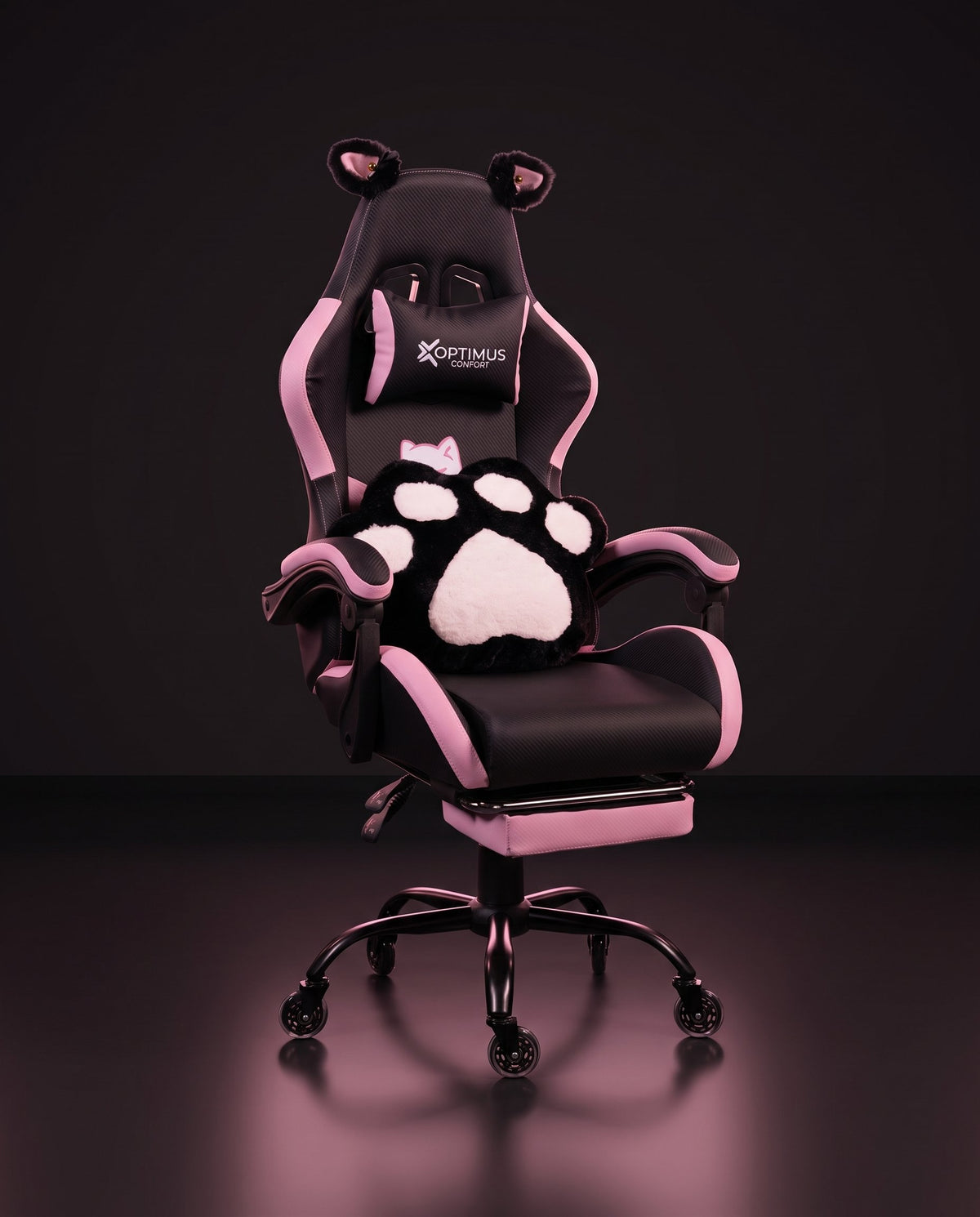 Silla Gamer Cat-1039F Black-Pink con reposapiés y ruedas en silicona · set-2k · cat-1039f-black-pink-x1-02-contraste.jpg