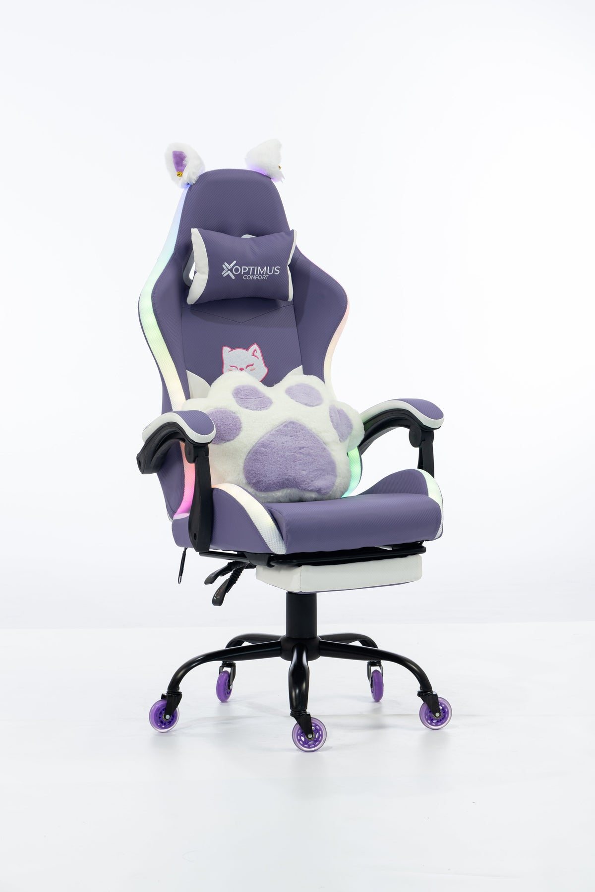 Silla Gamer Cat-1039F + RGB Lilac-White con reposapiés y ruedas en silicona. · named · cat-1039f-lilac-white-02.jpg