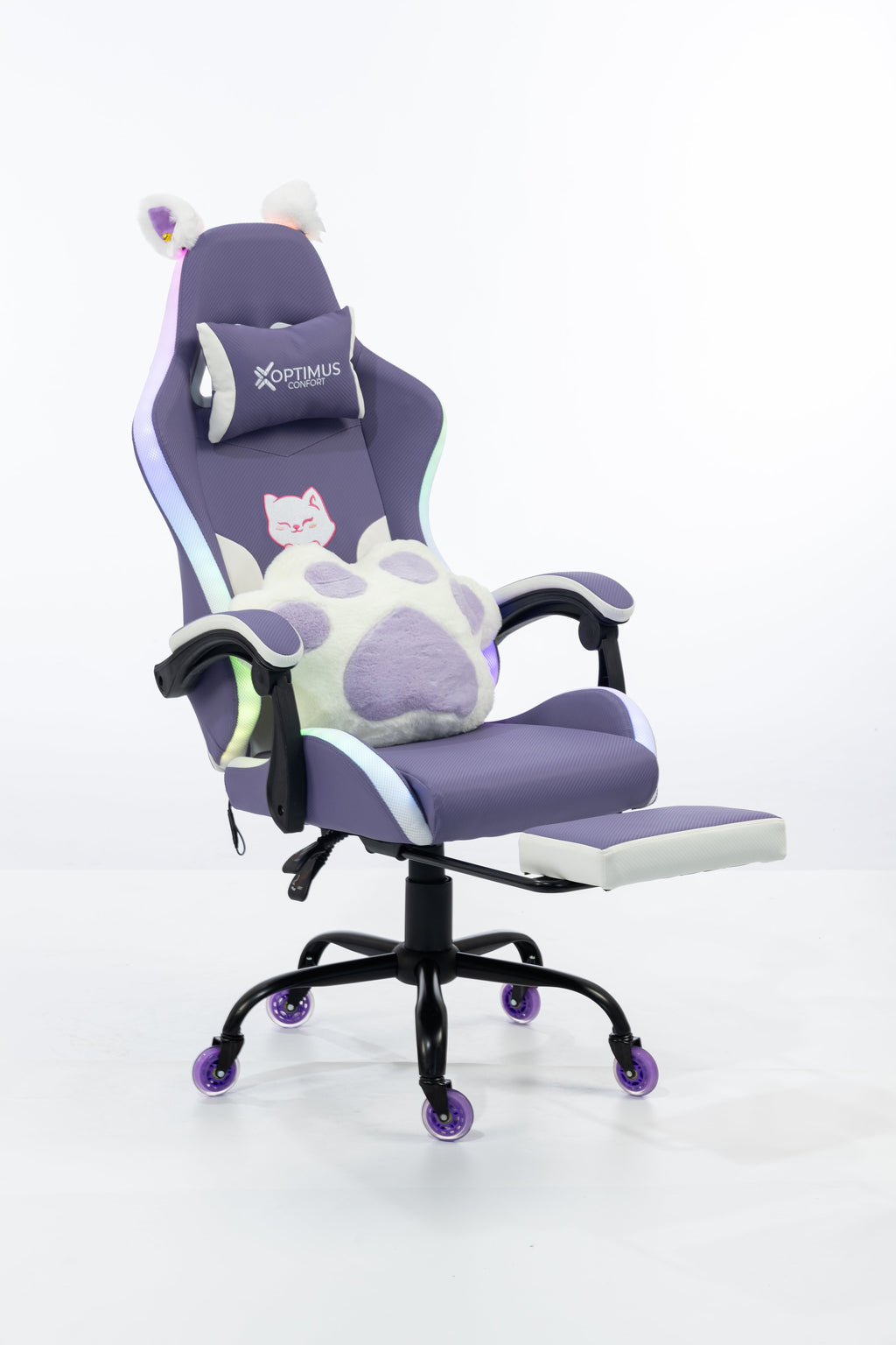 Silla Gamer Cat-1039F + RGB Lilac-White con reposapiés y ruedas en silicona. · named · cat-1039f-lilac-white-03.jpg