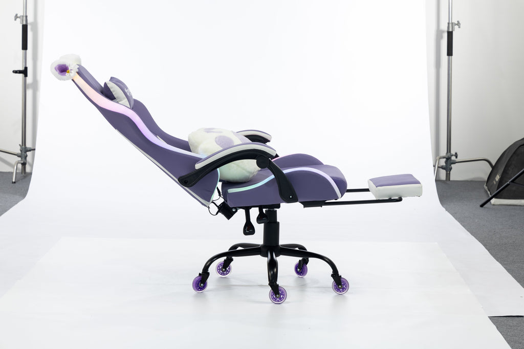 Silla Gamer Cat-1039F + RGB Lilac-White con reposapiés y ruedas en silicona. · named · cat-1039f-lilac-white-04.jpg