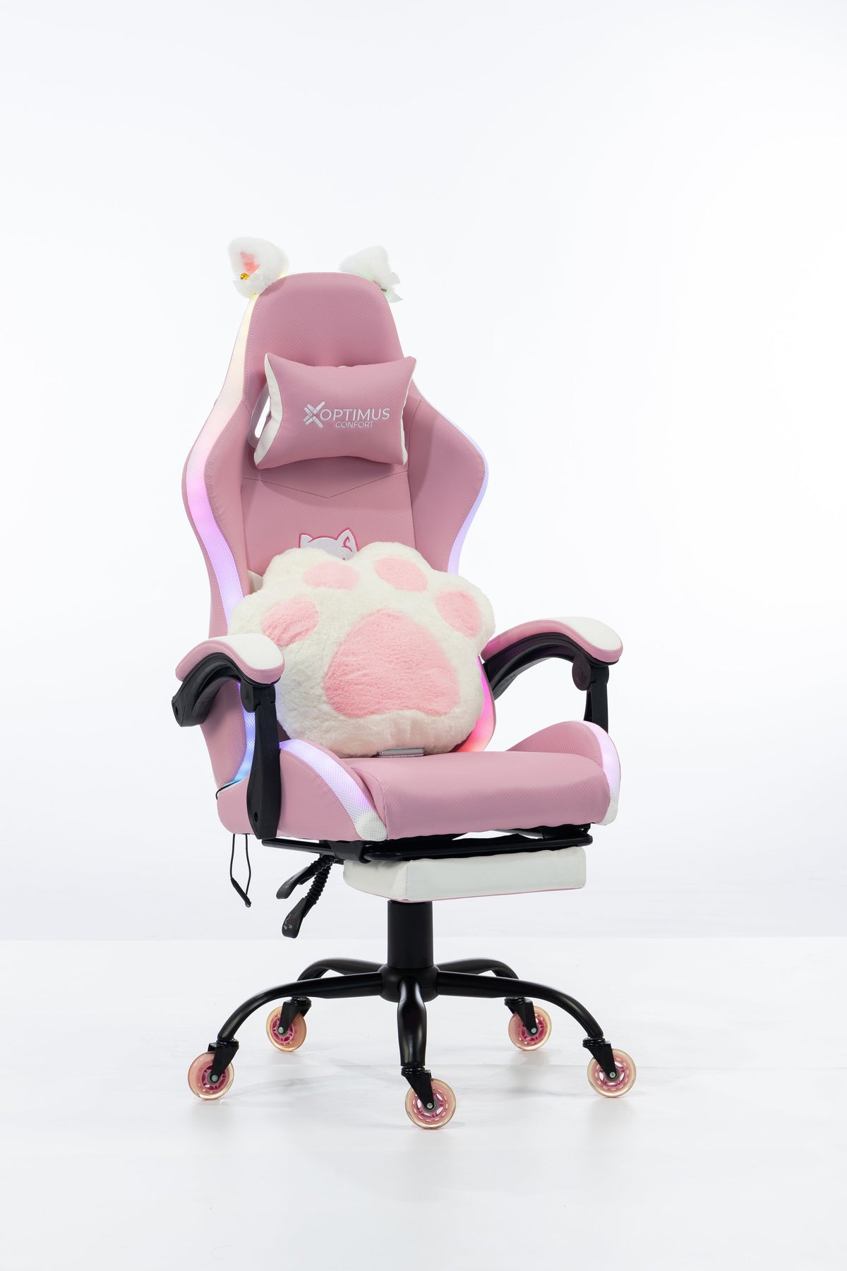 Silla Gamer Cat-1039F + RGB Pink-White con reposapiés y ruedas en silicona. · named · cat-1039f-pink-white-02.jpg
