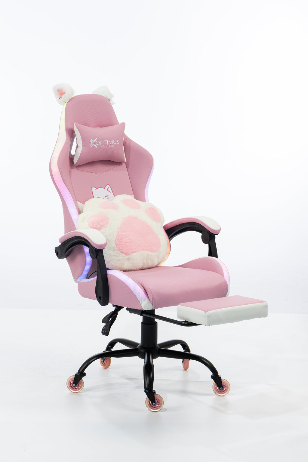 Silla Gamer Cat-1039F + RGB Pink-White con reposapiés y ruedas en silicona. · named · cat-1039f-pink-white-03.jpg