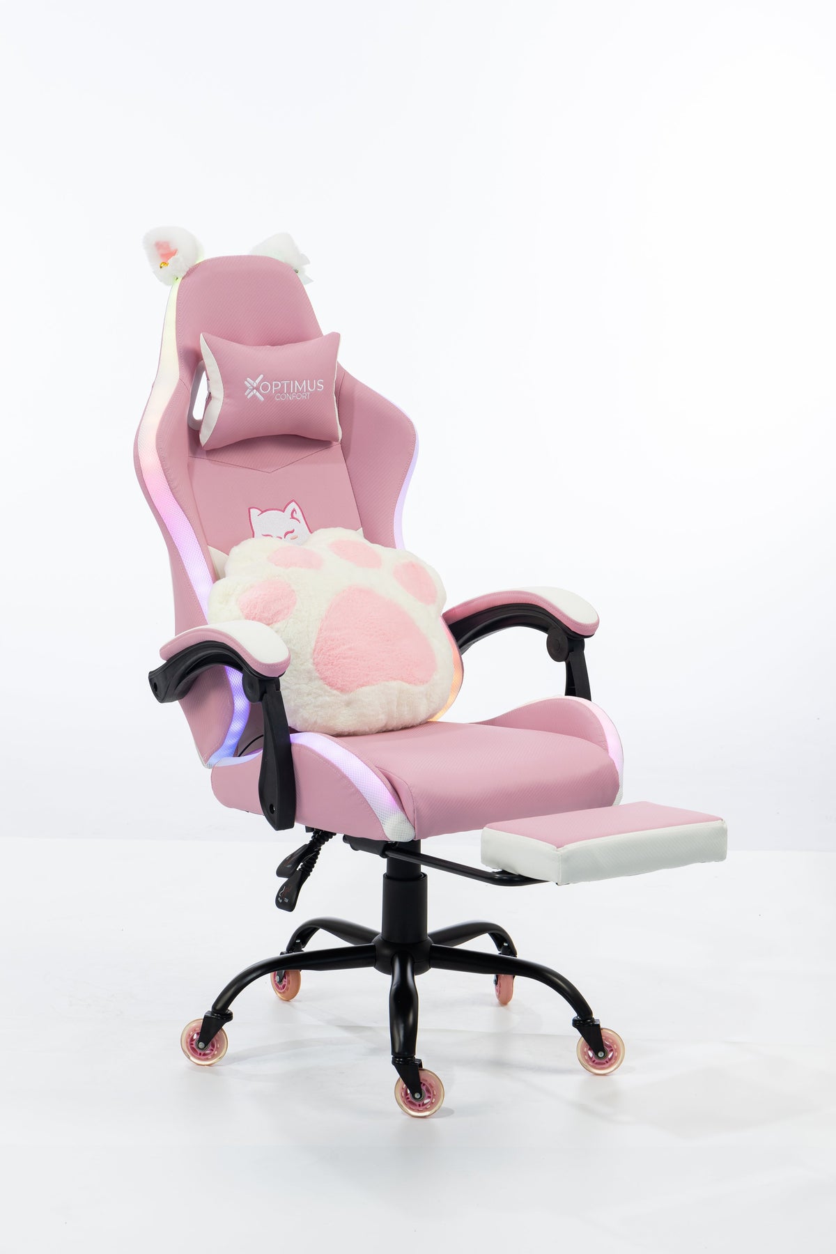 Silla Gamer Cat-1039F + RGB Pink-White con reposapiés y ruedas en silicona. · named · cat-1039f-pink-white-03.jpg