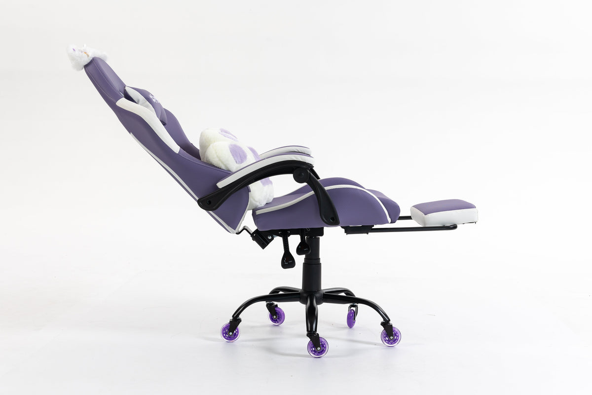 Silla Gamer Cat-1039F White-Lilac con reposapiés y ruedas en silicona. · named · cat-1039f-white-lilac-04.jpg