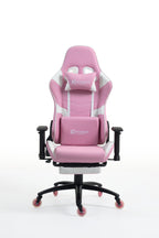 Silla Gamer DX-1127F Pink con reposapiés y ruedas en silicona · white-v5-norm · dx-1127f-pink-01.jpg