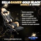 Silla Gamer A231001F Gold Black con reposapies