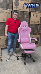 Silla Gamer Optimus Confort Armor RGB Pink con masajeador lumbar y reposapiés incluido