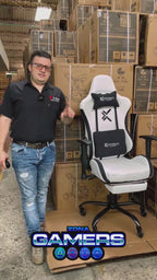 Silla Gamer CO-1102F White, tapizada en tela con reposapiés y ruedas en silicona