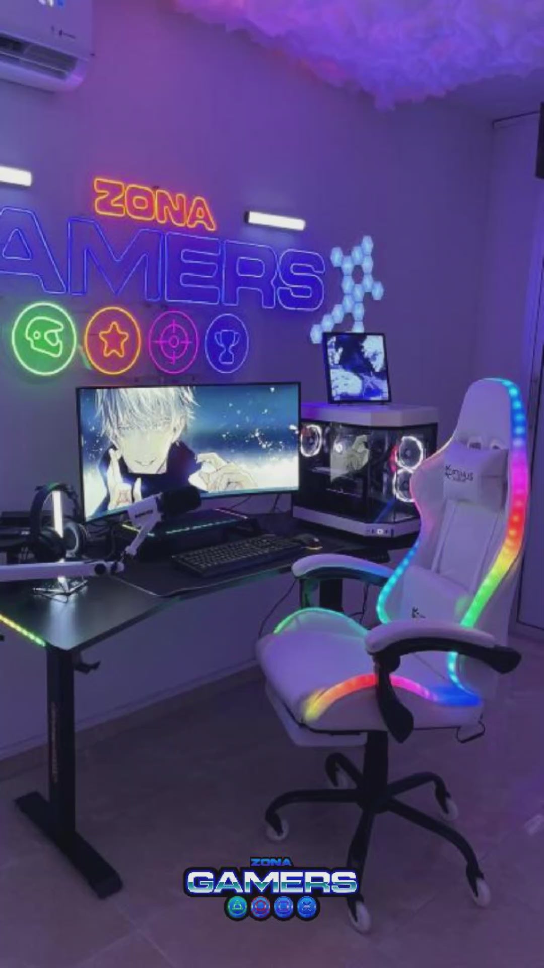 Silla gamer GT-1039F White con luces RGB + reposapiés y ruedas en silicona