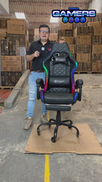 Silla Gamer Armor RGB Black + masajeador lumbar con reposapiés incluido y ruedas en silicona