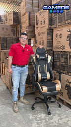 Silla Gamer A231001F Black Gold con masajeador lumbar y reposapies incluido