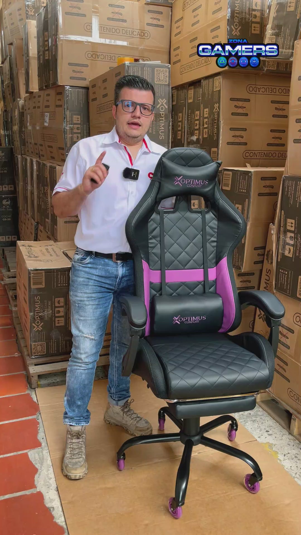 Silla gamer Armor Purple con luces RGB + reposapiés y ruedas en silicona
