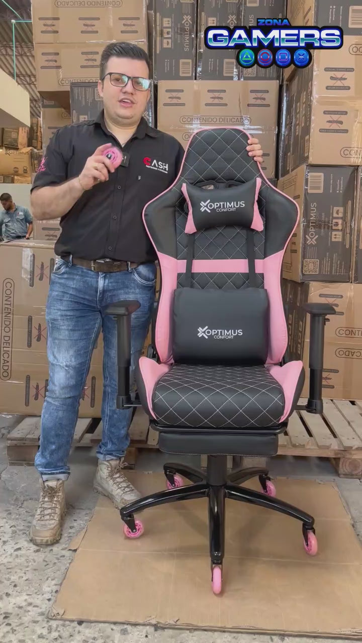 Silla Gamer ONE -1127F + masajeador lumbar con reposapiés incluido y ruedas en silicona