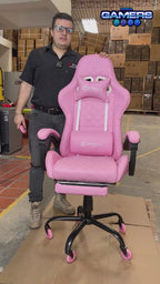 Silla Gamer ARMOR-1039F Pink + masajeador lumbar con reposapiés y ruedas en silicona