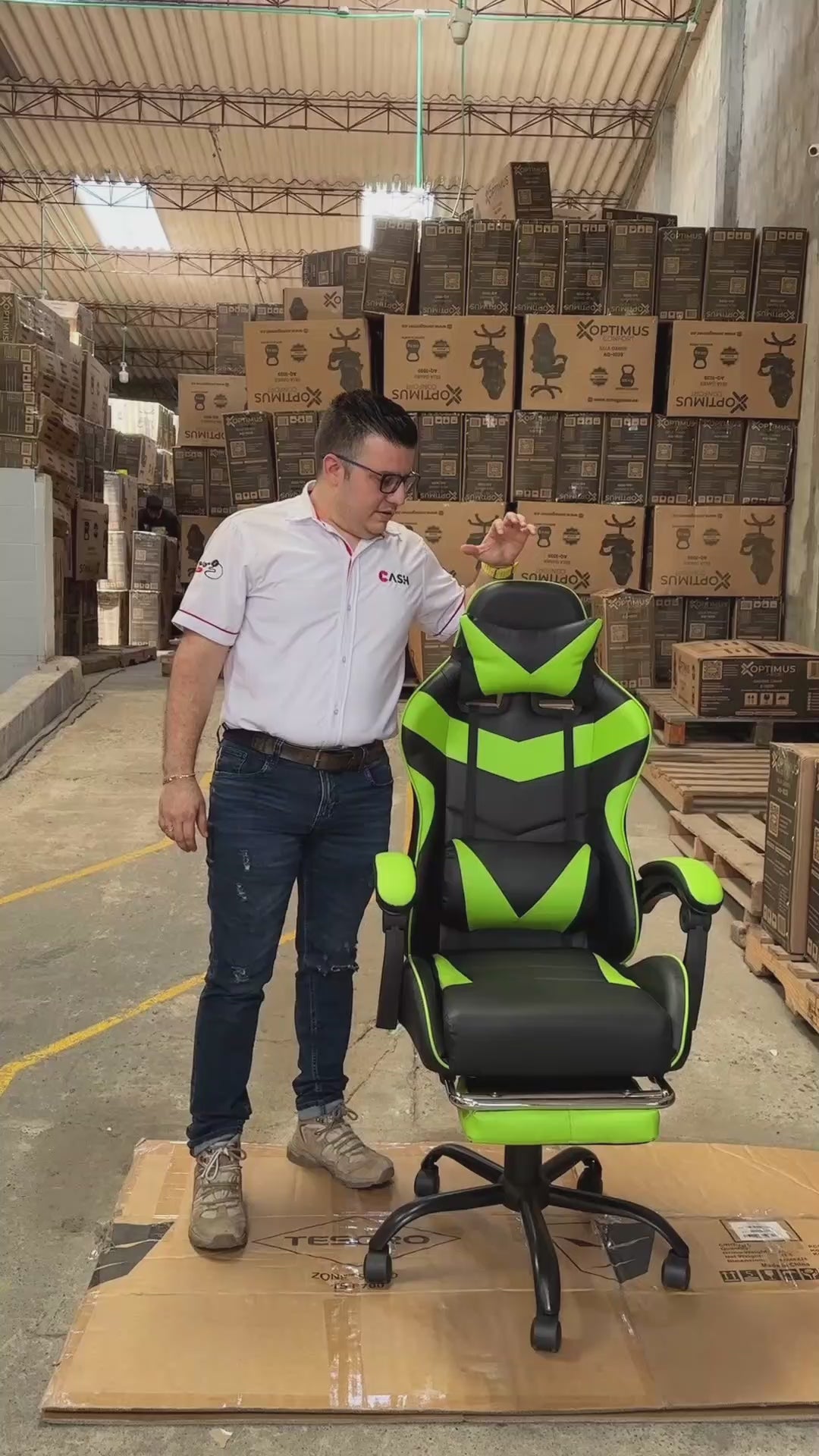 Silla Gamer AQ-1039F Green con Masajeador Lumbar y Reposapies incluido
