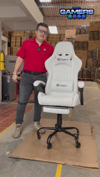 Silla Gamer ARMOR-1039F White + masajeador lumbar con reposapiés y ruedas en silicona