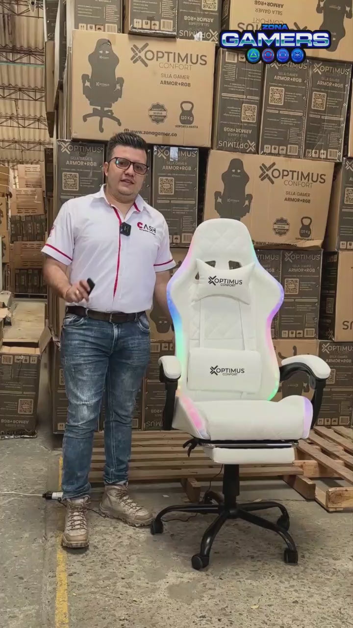 Silla gamer Optimus Confort modelo Armor White con luces RGB