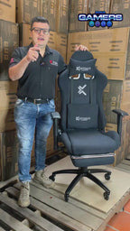 Silla Gamer CO-1102F Black, tapizada en tela con reposapiés y ruedas en silicona