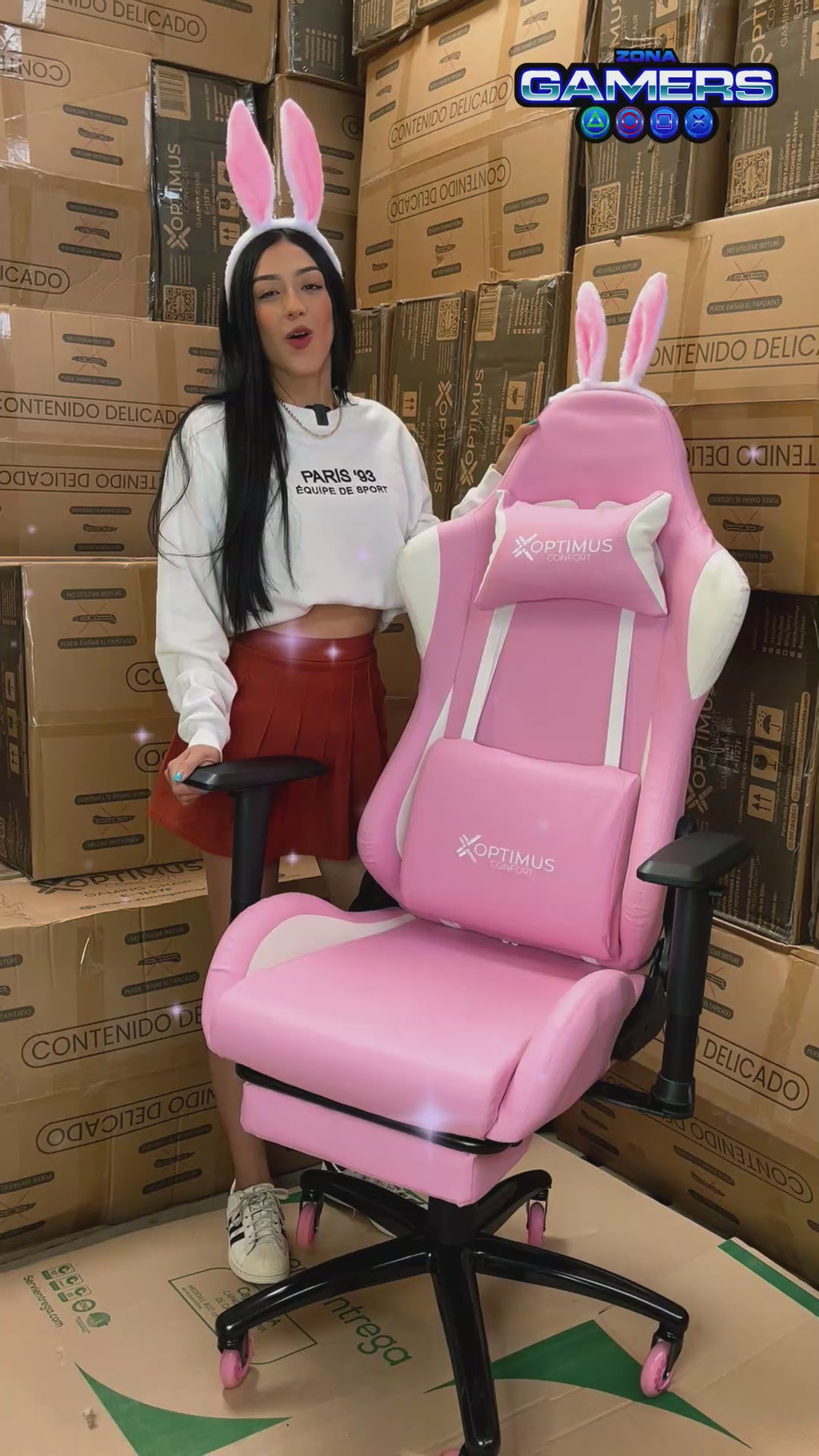 Silla gamer EAR-1127F Pink  + reposapiés y ruedas en silicona