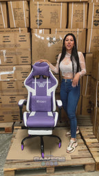 Silla Gamer DOWLINE-1039F Lilac con reposapiés y ruedas en silicona