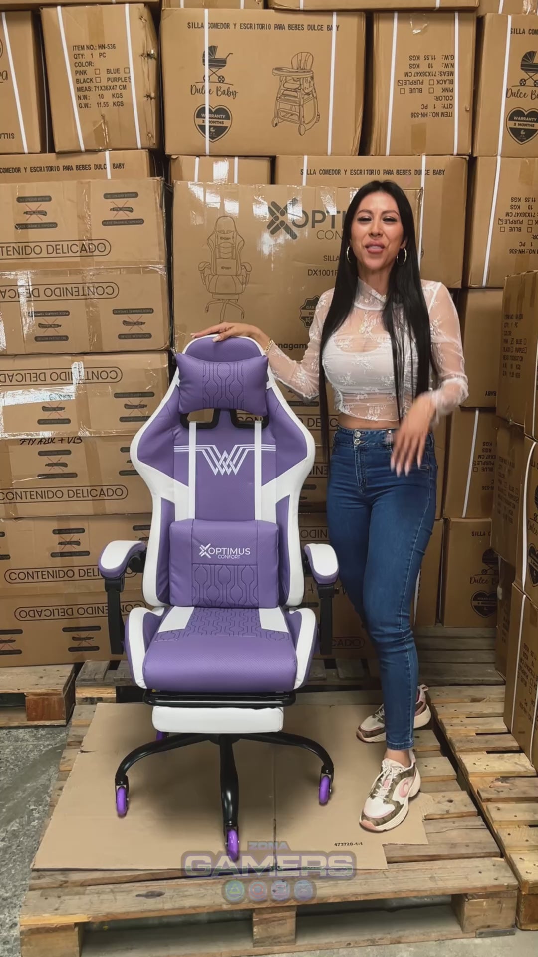 Silla Gamer DOWLINE-1039F Lilac con reposapiés y ruedas en silicona