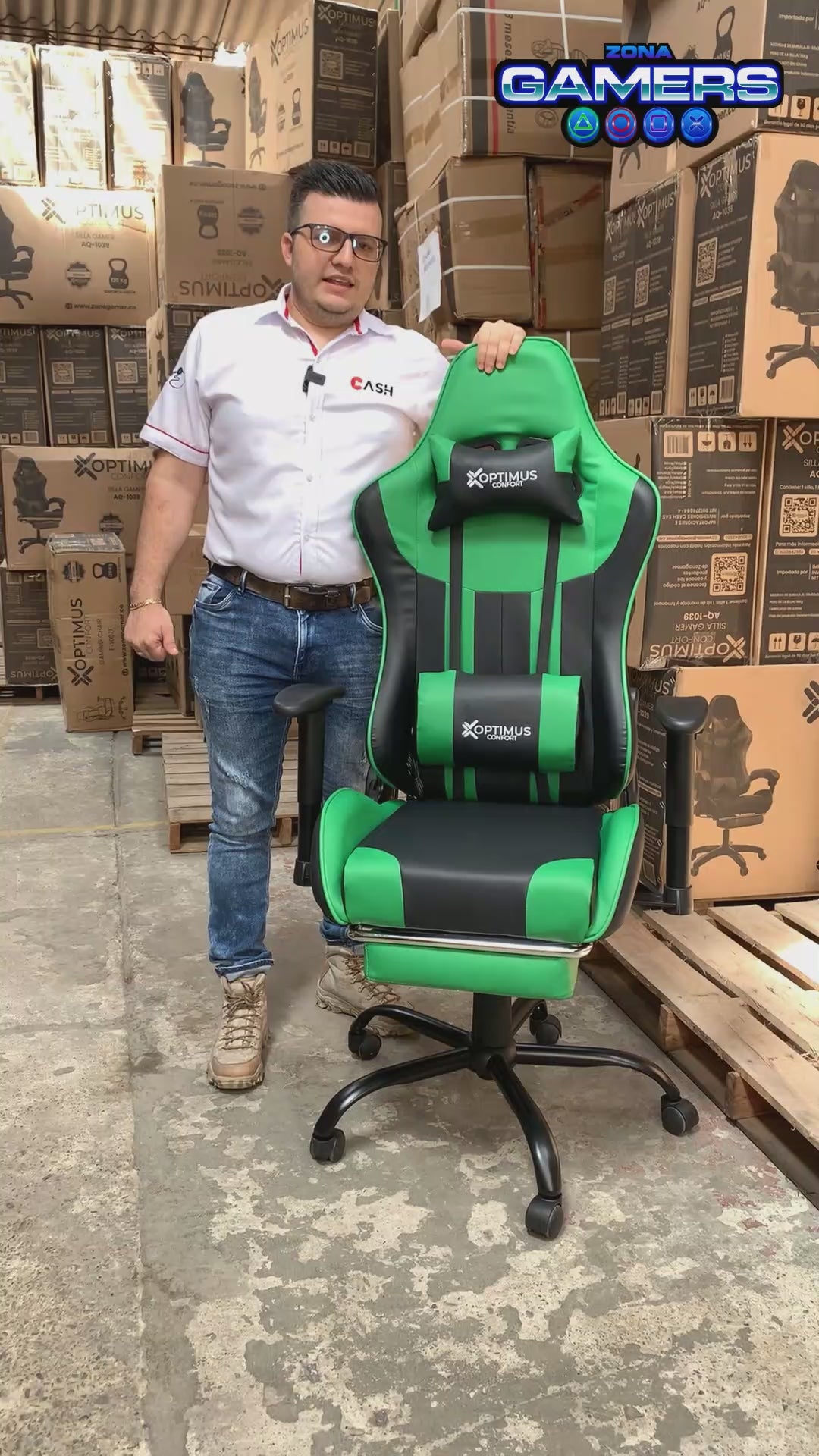 Silla Gamer A231001F Green con reposapies