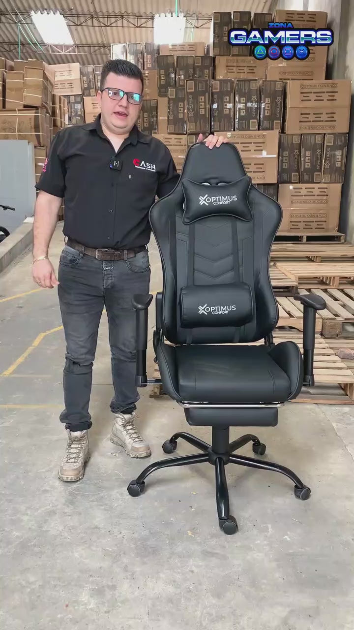Silla Gamer DX-1001F Black con masajeador lumbar y reposapiés incluido