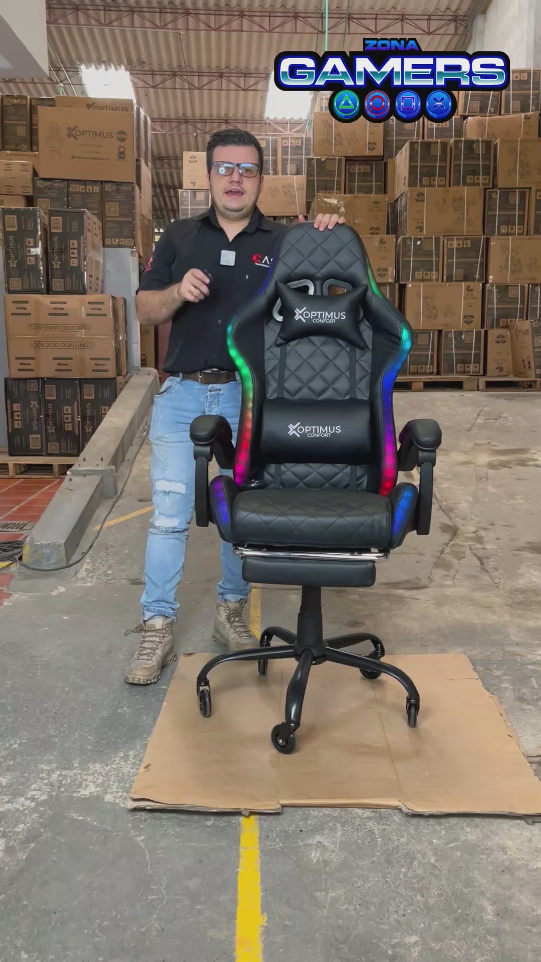 Silla gamer Armor Black con luces RGB + reposapiés y ruedas en silicona