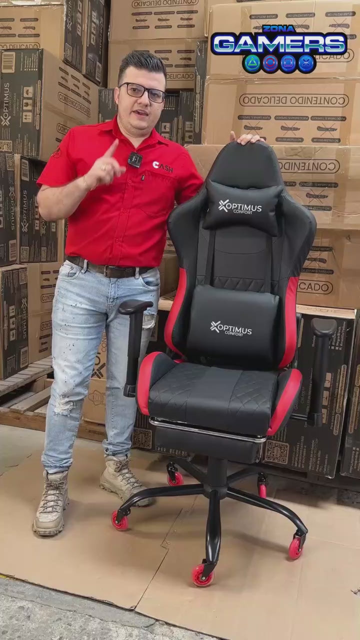 Silla Gamer CIR-1001F Red con reposapiés y ruedas en silicona
