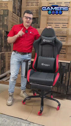 Silla Gamer CIR-1001F Red + masajeador lumbar con reposapiés y ruedas en silicona