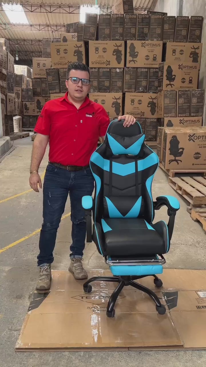 Silla Gamer AQ-1039F Blue con Masajeador Lumbar y Reposapies incluido