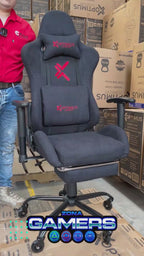 Silla Gamer Red + masajeador lumbar, tapizada en tela con reposapiés y ruedas en silicona