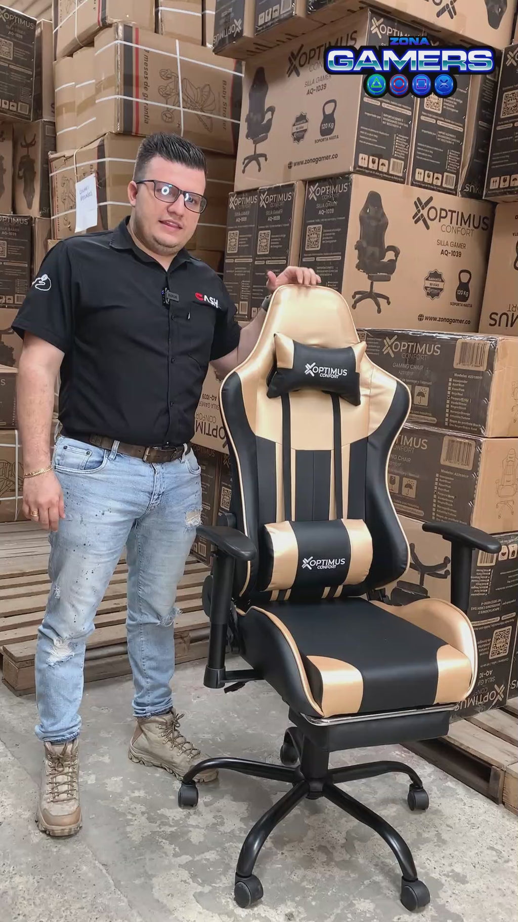 Silla Gamer A231001F Gold Black con reposapies