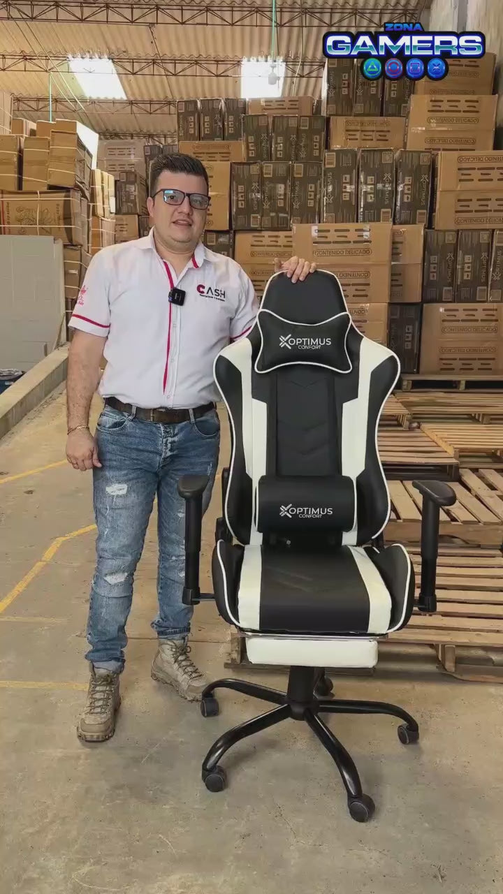 Silla Gamer DX-1001F White con masajeador lumbar y reposapiés incluido