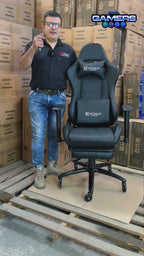 Silla Gamer CIR-1001F Black con masajeador lumbar y reposapiés incluido