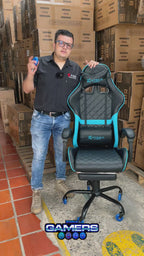 Silla Gamer ARMOR-1039F Blue con reposapiés y ruedas en silicona