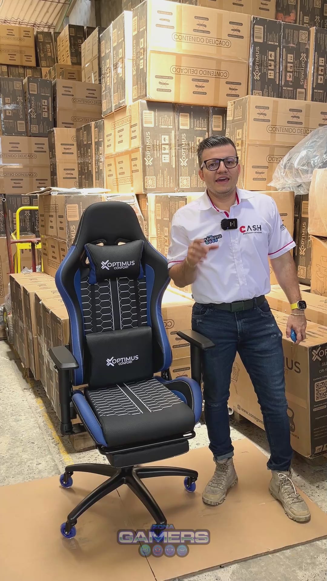 Silla Gamer Defensor-1001F Blue con reposapiés y ruedas en silicona