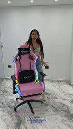 Silla gamer ULTIMATE Pink con luces RGB + reposapiés y ruedas en silicona