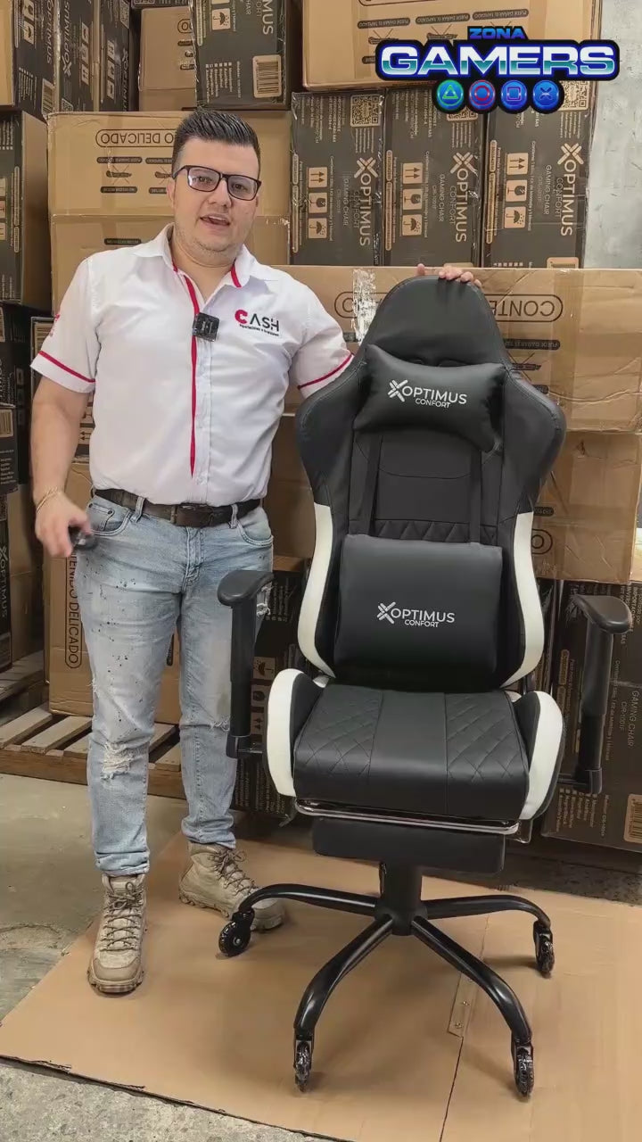 Silla Gamer CIR-1001F White con masajeador lumbar y reposapiés incluido