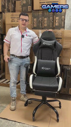 Silla Gamer CIR-1001F White con masajeador lumbar y reposapiés incluido
