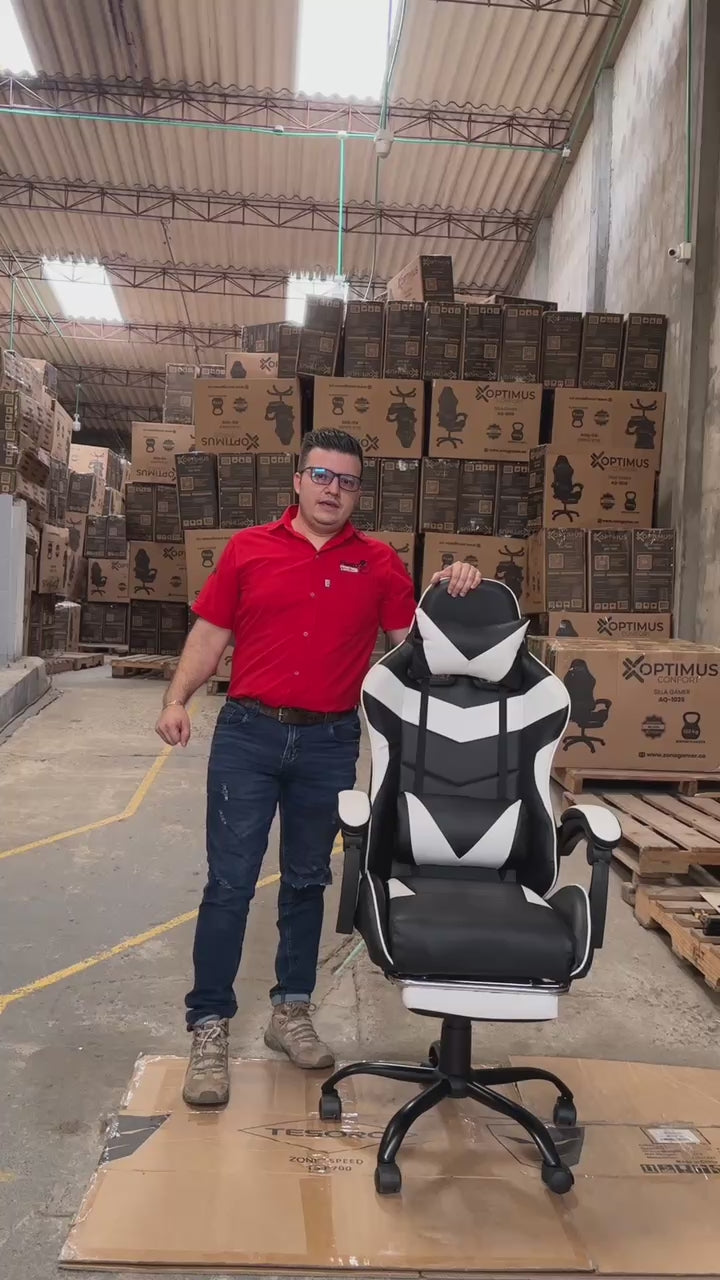 Silla Gamer AQ-1039F White con Masajeador Lumbar y Reposapies incluido